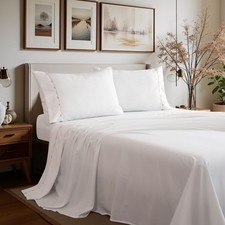 Pink Blush Bow, Ribbon Embroidered Sheet Set - NEW - Twin - Full - Queen - King