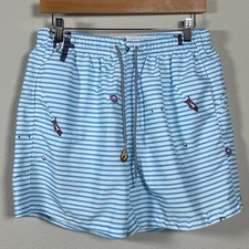 Boardies Apparel Swim Trunks Mens M Blue White Striped Graphic Beach Vacation