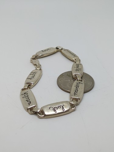 Sterling Silver 925 Happiness Love Life Panel Bracelet 7.5" - Picture 3 of 6