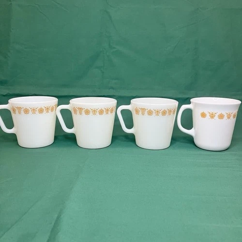 Vintage Pyrex Corning Corelle Butterfly Gold Coffee Cups Mugs D Handle Set of 4 