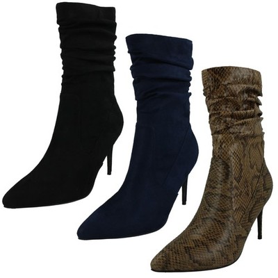 Damen Spot On hoher Absatz gerafftes Bein halbhohe Stiefel F5R1232