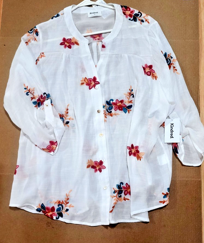 NWT KINDRED Anthropologie Blouse Women's 2XL Floral Embroidered Peasant Boho
