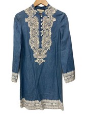 GUCCI Lace Light Denim Long Sleeve Dress Indigo 38