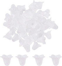 50Pcs Acrylic Trumpet Flower Beads Caps Frosted White Flower Charms Bell Floral