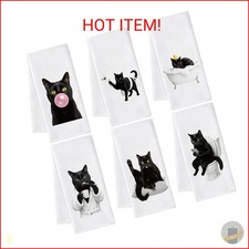 AellasNervalt Black Cats Hand Towel - 6Pcs Funny Bathroom Black Kitten Decorativ