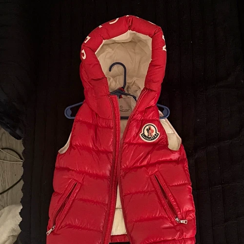Moncler Men's Red Hooded Quilted Puffer Vest Polyamide Full Zip Logo - product listing photo