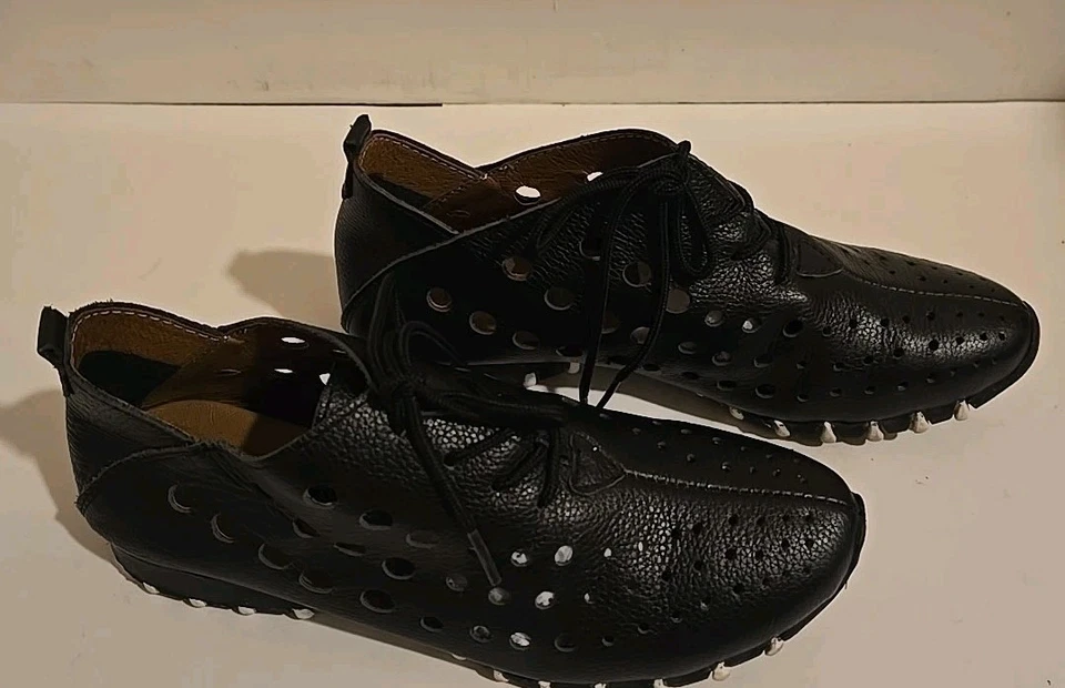 Zapatos para caminar/confort de cuero negro Litfoot LF9010 para mujer talla 37/6,5-7 gancho lazo Foto 4 de 4