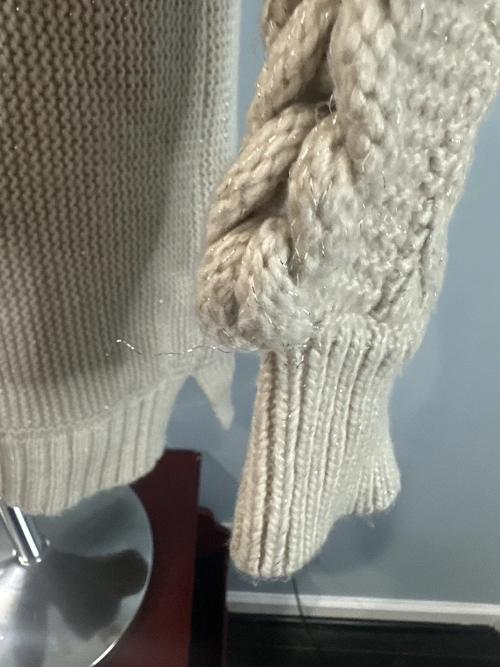 Suéter Simply Vera Vera Wang para mujer XL tejido con cable cuello alto beige con brillo * Foto 2 de 4