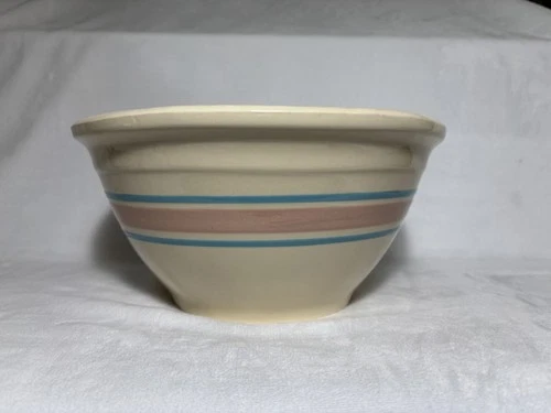 Vintage McCoy Pottery #10 Large Oven Ware Mixing Bowl Pink Blue Stripe USA