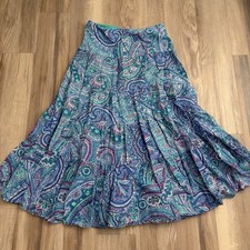 Lauren Ralph Lauren Tiered Midi Skirt Floral Paisley Boho Colorful Blue Small S
