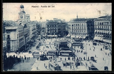 Madrid, Puerto del Sol, Strassenbahn, Ansichtskarte 