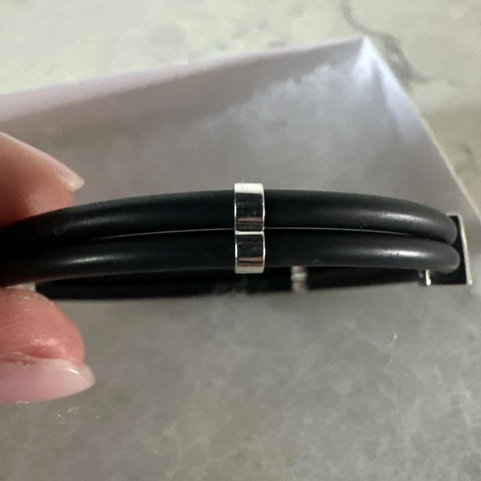14KT White Gold Black Rubber Square Diamond Bracelet ESTATE Effy Designer 7" - Image 3 of 4
