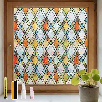 LEMON CLOUD Window Privacy Film,Stained 17.5 x 78.7 Inch, Rainbow Lattice