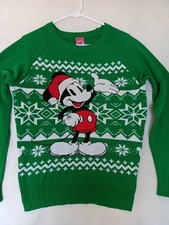 Disney Mickey Mouse Christmas Sweater Women  s Large Nordic Ugly Santa Hat