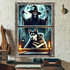 Halloween Witch Pets Window Cover 31X47 Inch Polyester Decor