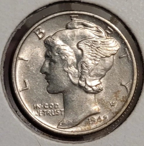 Beautiful Uncirculated 1942 Mercury Dime With Full Split Bands