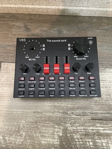 V8S The Sound Card Machine non testé MIC VOL,REVERB VOL,BASS,TREBLE,TAPE, MUSIQUE +