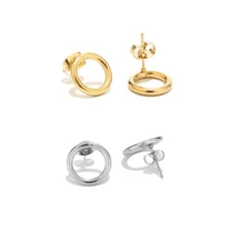 20pcs Stainless steel Earring Stud Posts Hollow Round Pin Earrings Gold Earrings