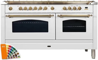 ILVE UPN150FDMP/RA  60'' Nostalgie Dual Fuel Range with 8 Sealed Burners, Yellow
