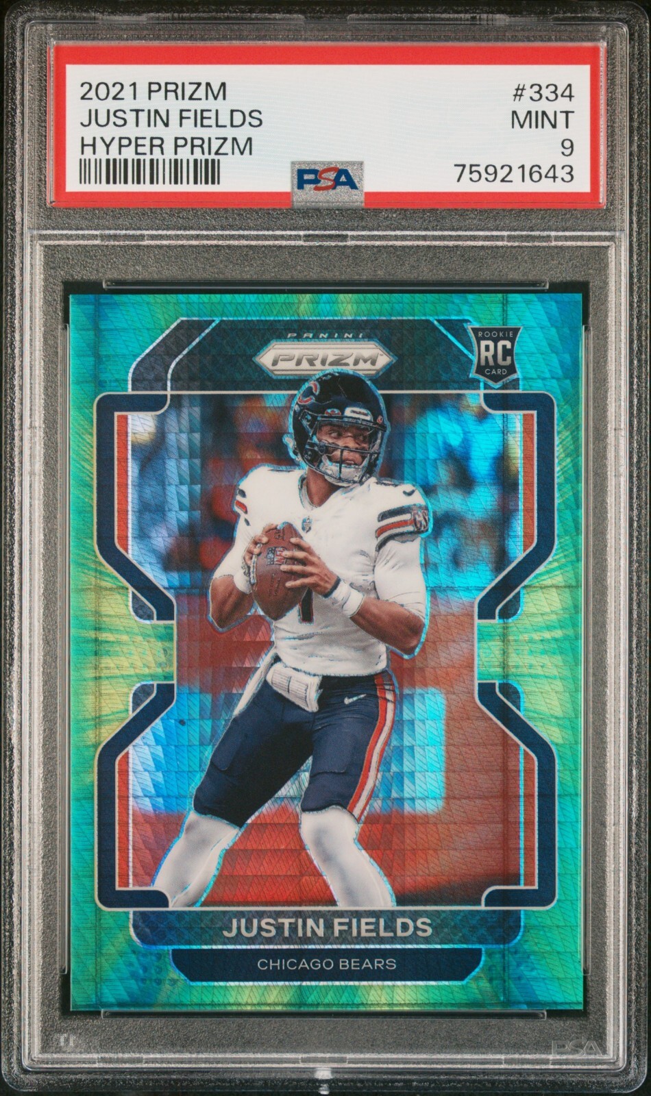 2021 Panini Prizm JUSTIN FIELDS PSA 9 Green Hyper Prizm RC # /175 SP Bears 🔥