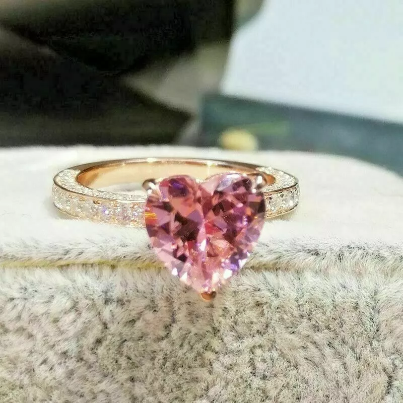 2.50Ct Heart Cut Lab Created Pink Sapphire Ring 14K Rose Gold Plated