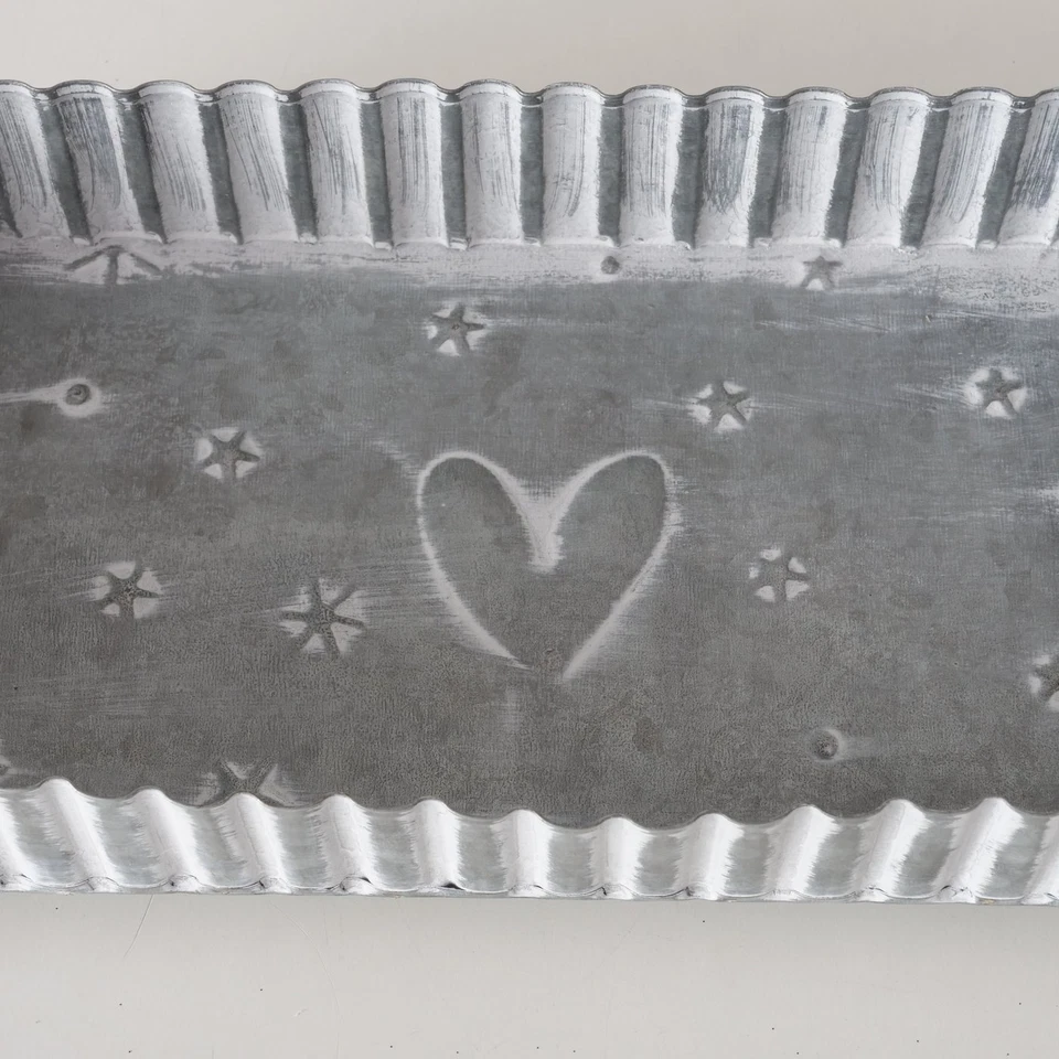 Tablett Dekotablett Eisen grau gekalkt Vintage 14 x 43 cm - Bild 3 von 4