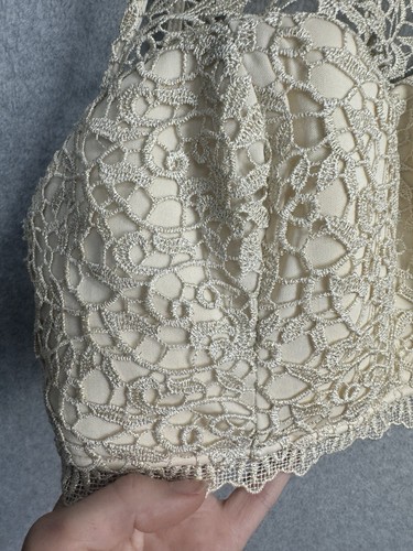 Sequins Hearts Lace Crop Top Champagne Open Back Zip Halter Top 90s Y2K Sz 3 - Picture 10 of 14