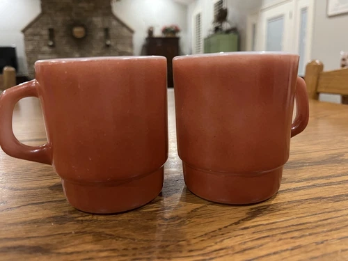 Vintage Brown Anchor Hocking Fire King Stackable Mugs, set of 2