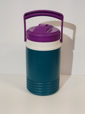 Vintage RETRO IGLOO THERMOS 1/2 Half Gallon TEAL & PURPLE Water JUG VTG