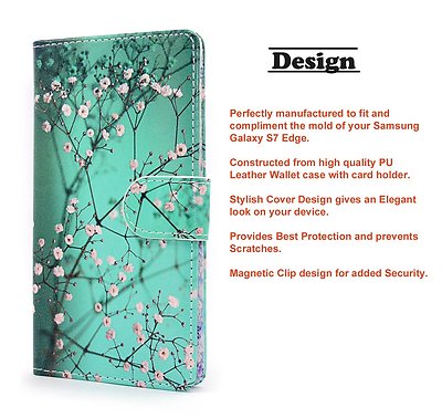 Plum Blossom Premium PU Leather Fold Wallet Pouch Case fr Samsung Galaxy S7 Edge