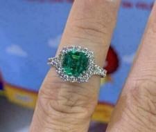2 Ct Emerald Cut Simulated Green Emerald Halo Wedding Ring 14K White Gold Plated