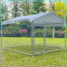 Metal Outdoor Pet Dog Run House Kennel Shade Cage Enclosure w/ Roof Playpen US