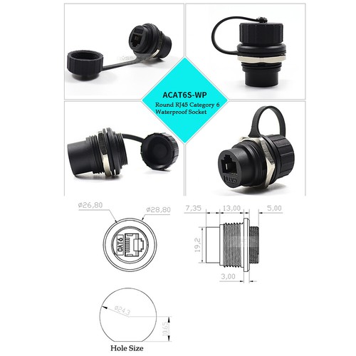 D-Type Data module Socket Round With Cover Dustproof, waterproof Black/Silver - Picture 6 of 32