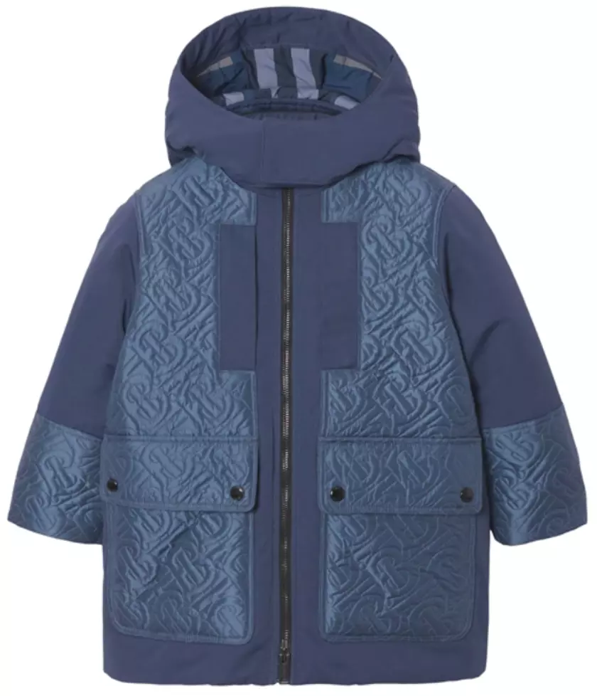 Burberry Kids' Delford 3-in-1 Monogram Quilted Hooded Jacket in Blue size  12Y