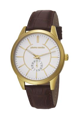 Pierre Cardin TROCA Herrenuhr Edelstahl Gold Lederband Braun PC106571F03