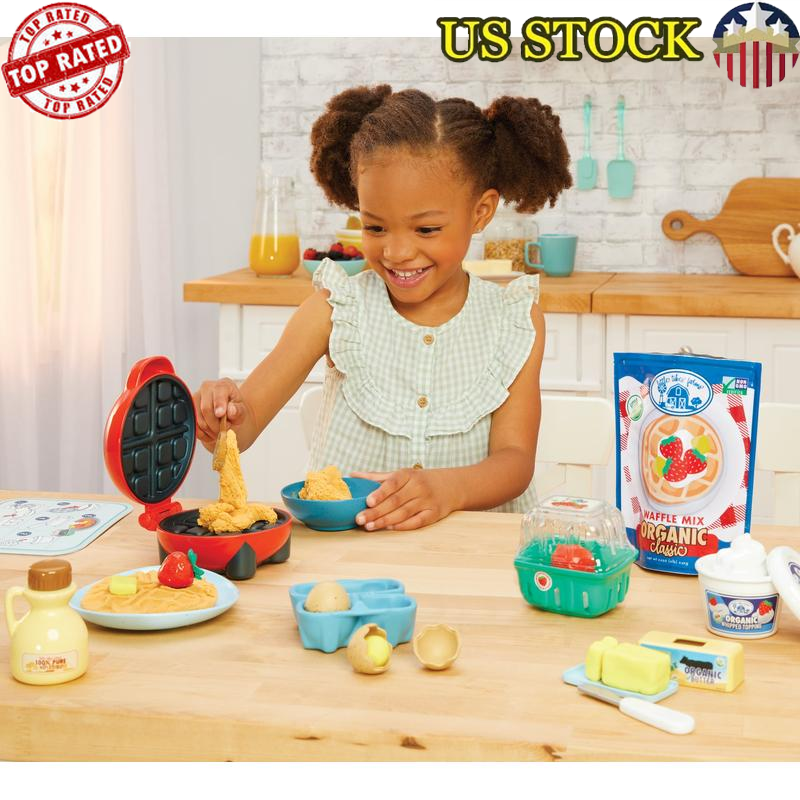Waffle Maker Playset W/ Make-It Mix 18 Accessories Creative Cooking Fun New-image