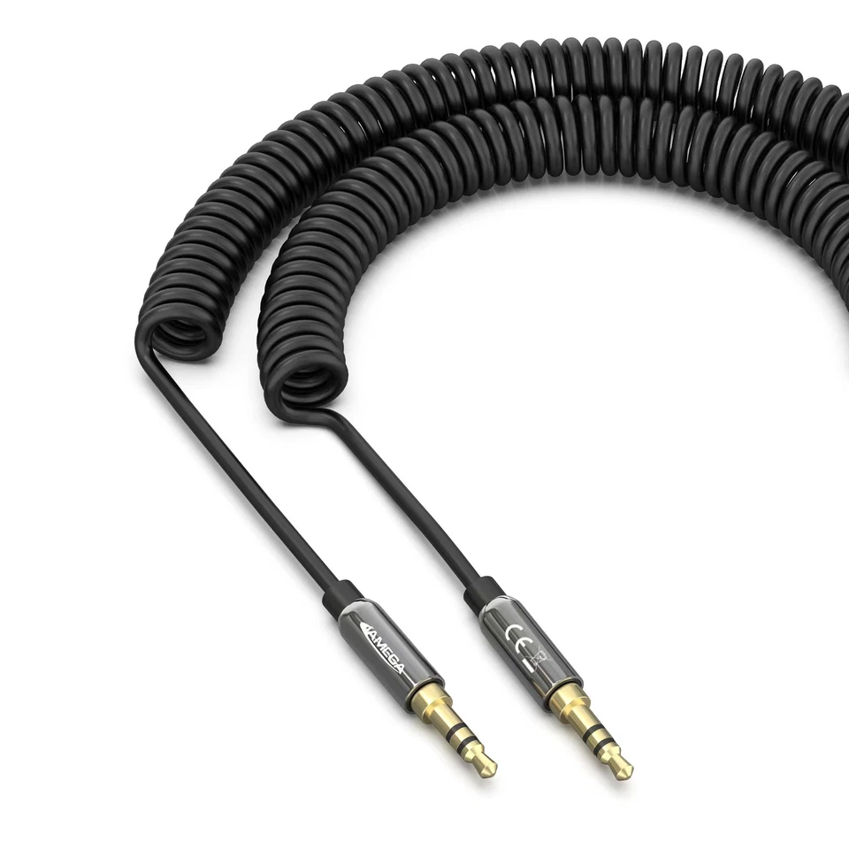 JAMEGA GMBH Aux Spiral Kabel Klinken Stecker 3,5mm Stereo - schwarz