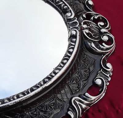 Miroir Mural Ovale Baroque – Cadre Noir Et Or – 45x38 Cm – Reproduction Vintage – Neuf