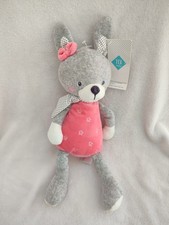 Doudou pantin Lapin rose blanc et gris étoiles TEX BABY  etat neuf 30/35cm 