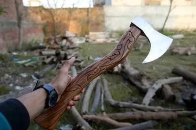 LIFAFA Hand-Forged Viking Bearded Axe Tomahawk Carbon Steel Camping Hunting Gift