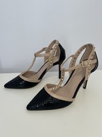 Carvela Kankan Black/Beige Snake Print Court Heels Studded Ankle Strap UK3