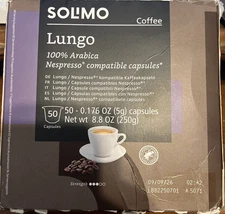 Solimo Lungo Coffee Capsules 50 Pack for Nespresso , medium roast exp.09/09/26