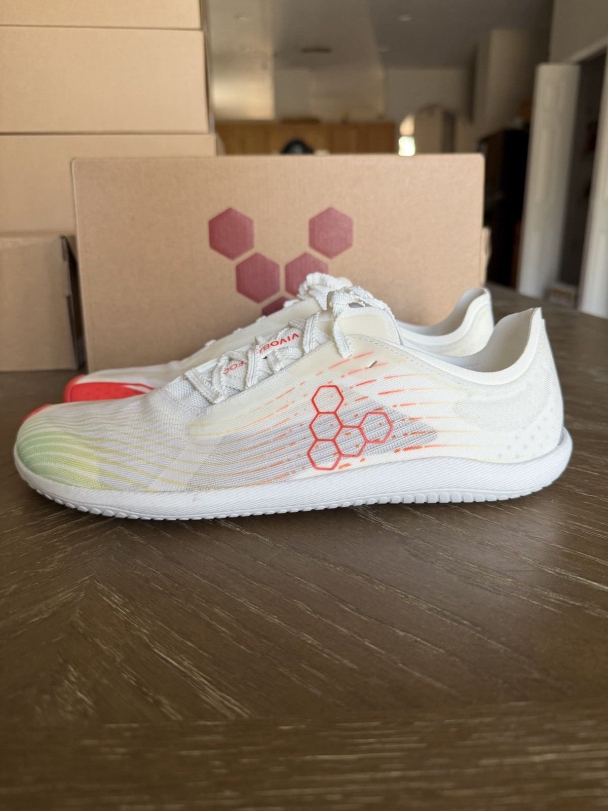 Vivobarefoot Primus Flow Bright White/Neon Orange Size 10M