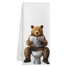 Bear Gift Hand Towels Bathroom Funny Wild Animal Toilet Decorative 16x24 Inch