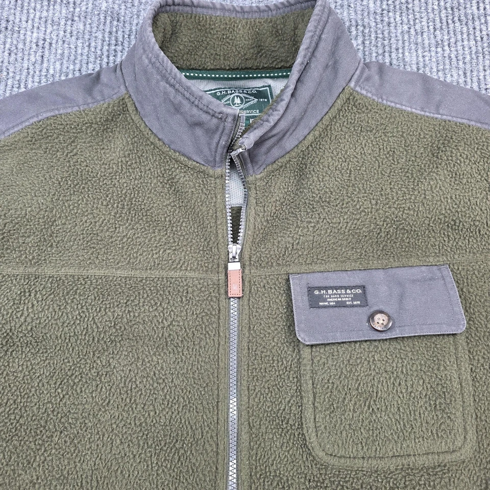 G.H. Bass & Co Fleece Jacket Mens 2XL Olive Green Full Zip Chest Pocket Workwear - Image 4 of 4