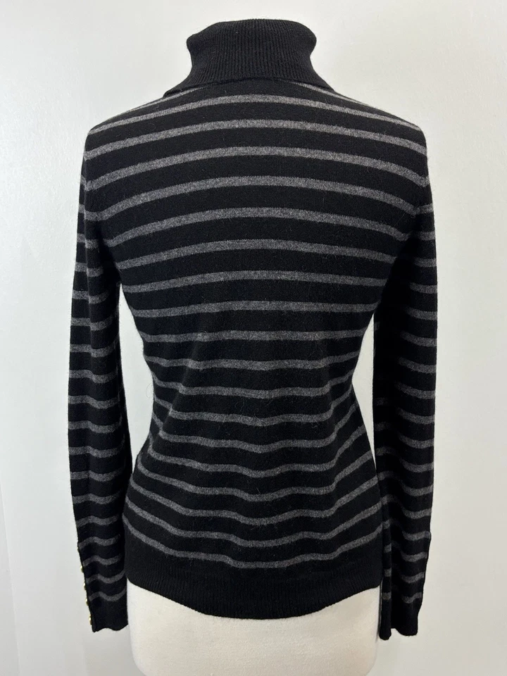 Peck & Peck 100% Cashmere Turtleneck Sweater Sz Medium Women’s Black Grey Stripe - Image 3 of 4