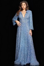 Jovani Blue Sequin Maxi Dress  Retail $750