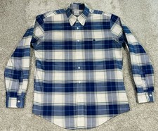 Brooks Brothers 1818 Regent Mens Large Blue Tartan Plaid Long Sleeve Button Down
