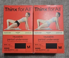 2 Pk Thinx For All Reusable Period Brief Underwear Size M Black Super Absorbency