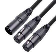 Male To Dual Female Mic Cable 3-Pin 50cm Length Black PVC High Quality